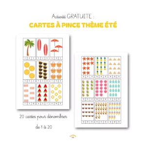 Cartes à pince de 1 à 20 - Thème été